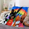 Rainbow Bing Friends Singing Flannel Blanket, Soft Polyester, Modern Design, All-Season for Camping, Travel, Gifts for holidays or birthdays