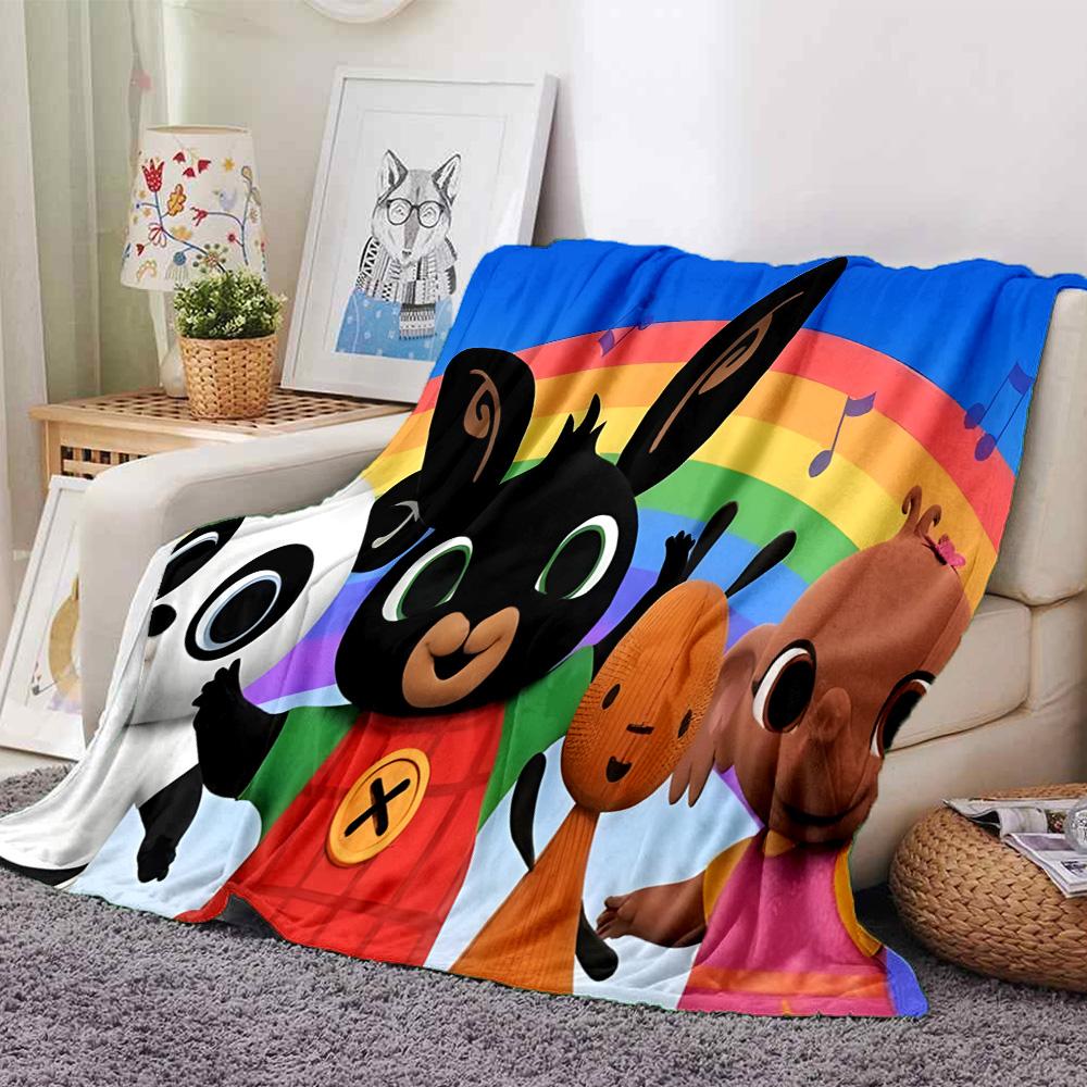 Rainbow Bing Friends Singing Flannel Blanket, Soft Polyester, Modern Design, All-Season for Camping, Travel, Gifts for holidays or birthdays