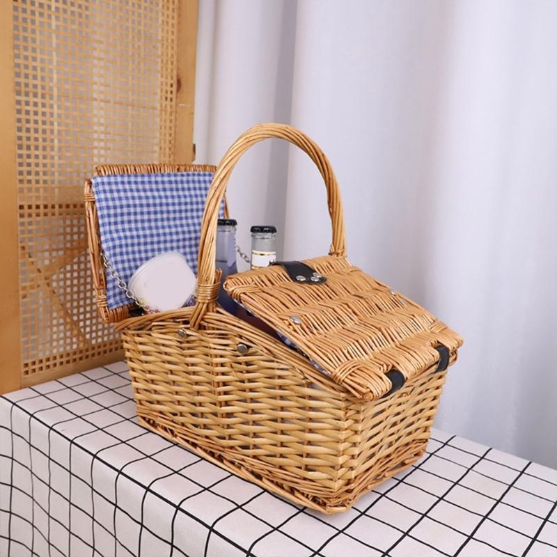 Handmade Wicker Picnics Basket Large Capacity Camping Basket Food Basket for Outdoor Gatherings