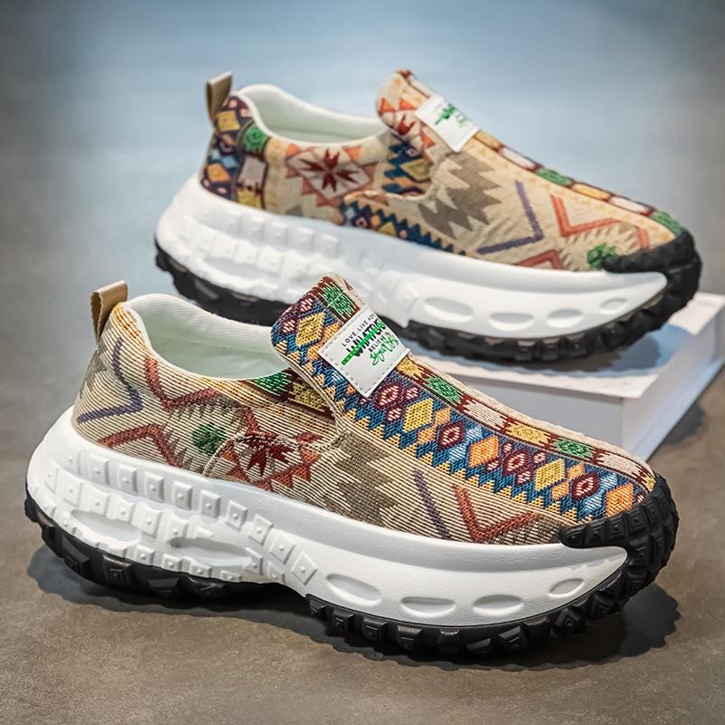 Men's Shoes Spring New Breathable Embroidered Dad Shoes Thick Sole Heightened Lazy Pedal Casual Sports Shoes Trendy Shoes