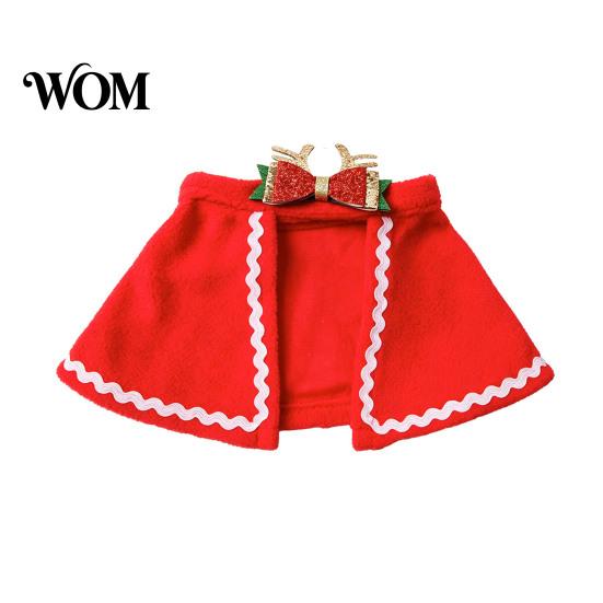 Cat Holiday Costume Pet Christmas Cape with Bow, Red Cloak for Small Medium Dogs & Cats, Outfit White Wavy Trim, Festive Apparel Pets Dog