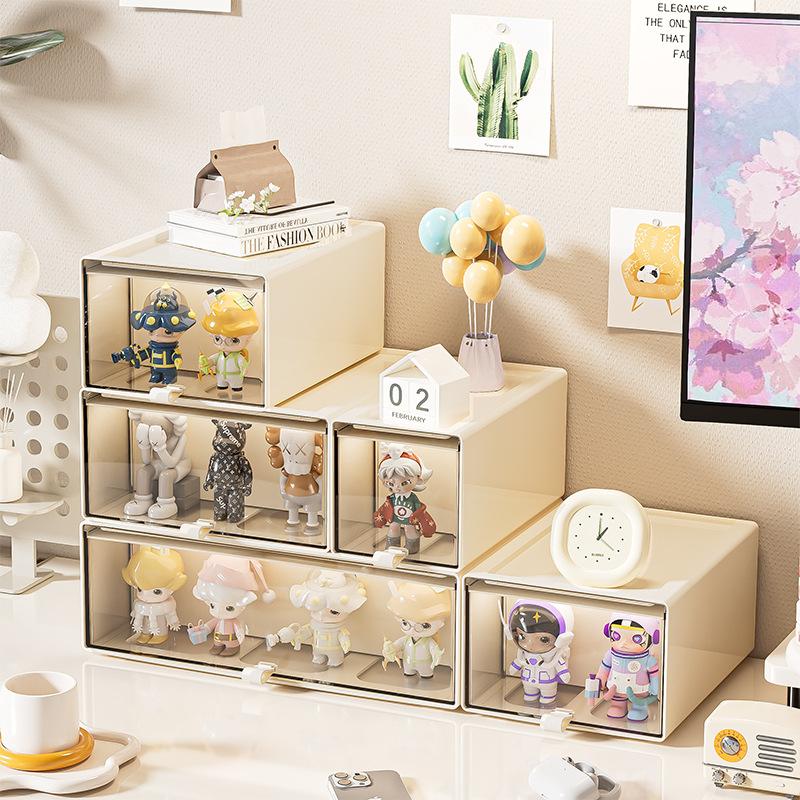 Drawer-style Desktop Storage Box Transparent Visual Dustproof and Waterproof for Storage of Figures and Office Debris