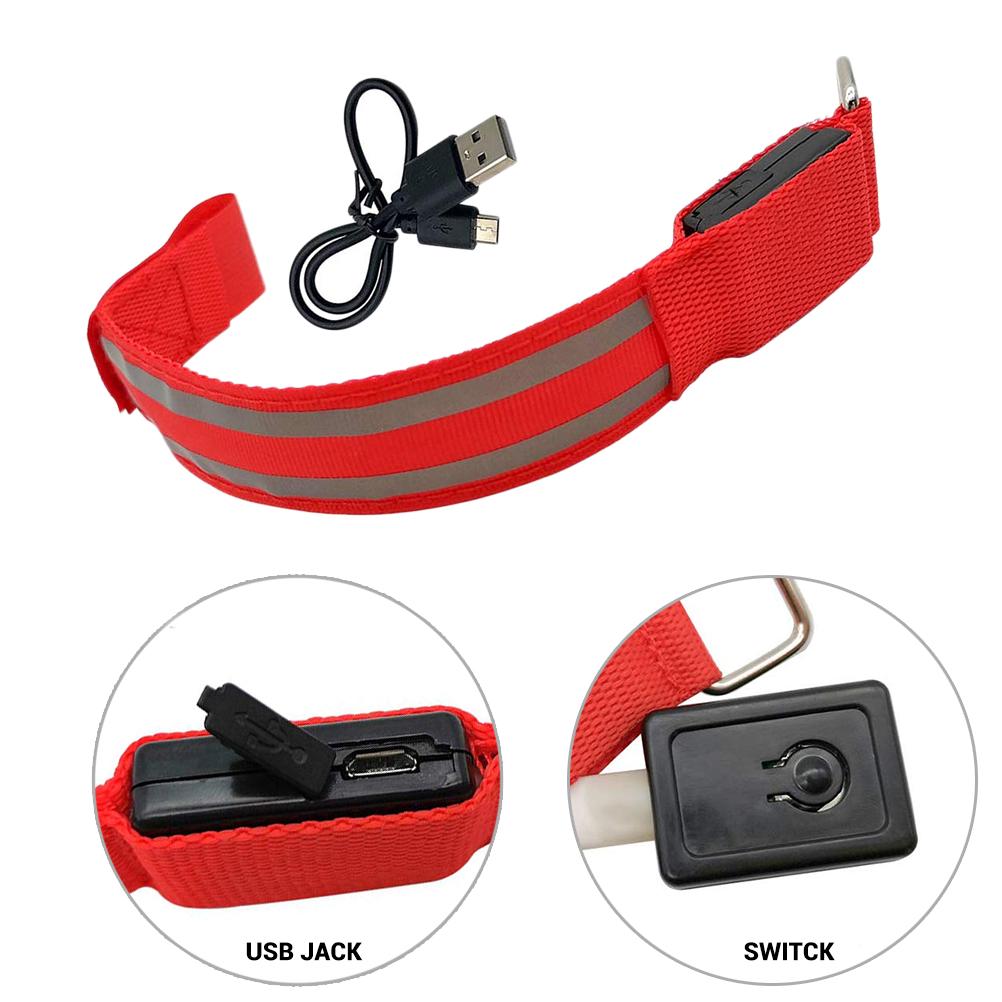 2 Stück im Dunkeln leuchtende LED Armbänder USB wiederaufladbares Sicherheits-Reflexarmband zum Laufen