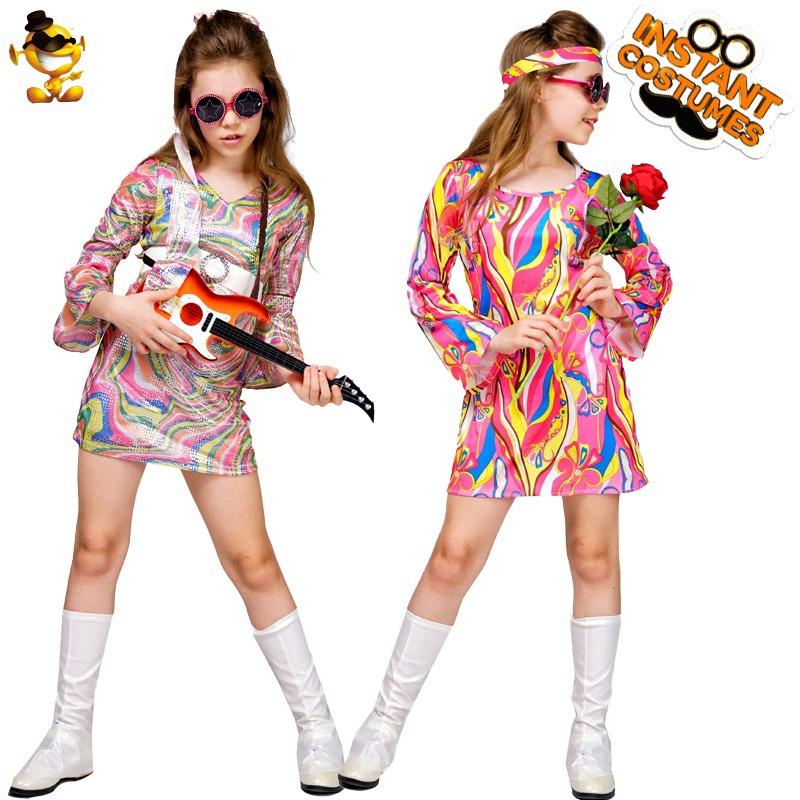 Little girls vintage hippie costumes, girls disco stage show costumes cosplay