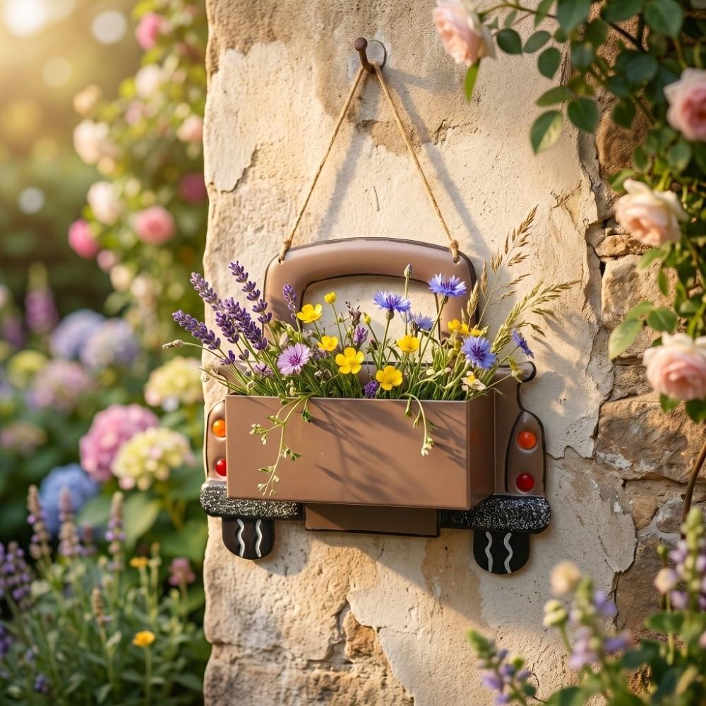 Retro Cartoon Truck Shaped Flower Pot Iron Car Wall Planter Hanging Truck Planter  for Balcony