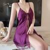 Women's Silky Satin Slit Comfy Padded Cami Dress with Robe Lounge Set