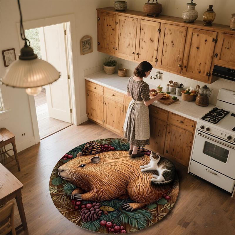Pinecone Animals,Round Area Rug,Carpet Rug for Living Room Bedroom Sofa Playroom Decor,Non-slip Floor Mat