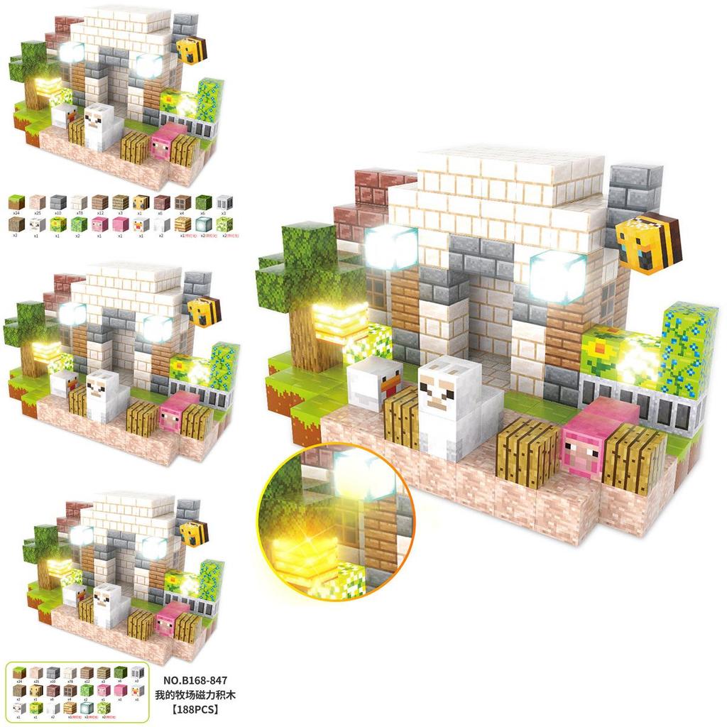 Minecraft Magnetic Building Blocks Set With Lights For Kids Educational Play And Creative Construction