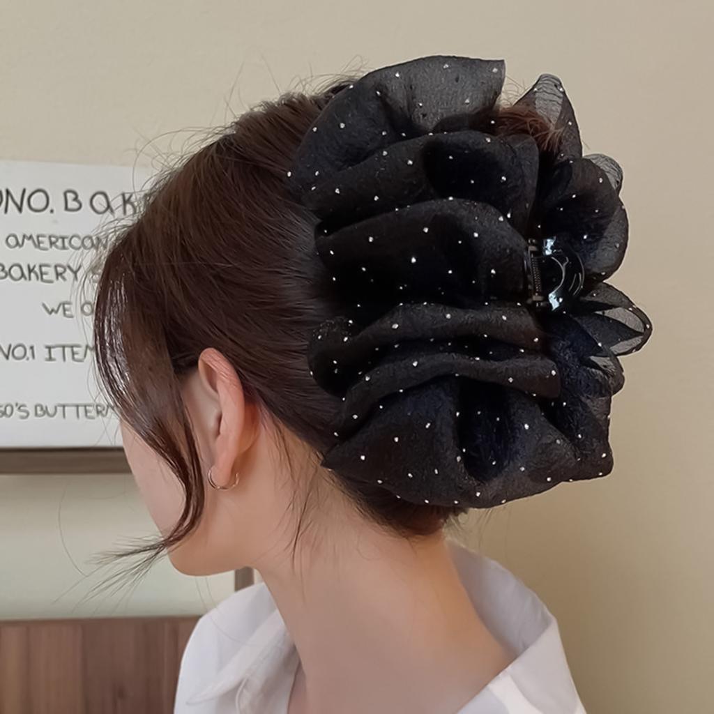 Women Mesh Hair Claw ClipDouble Layer Tulle Cloud Bubble Hair Claw Clip Ponytail Holder Large Shark Clip for Women Girls