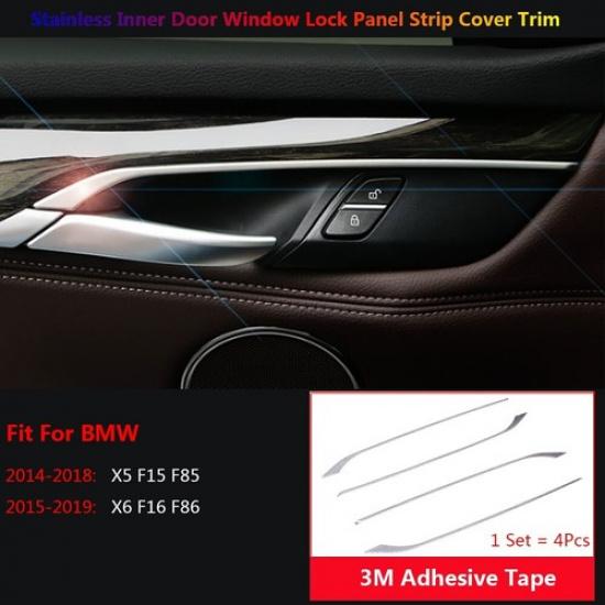4x Stainless For BMW X5 X6 F15 F16 Car Interior Inner Door Bowl Cover Strip Trim