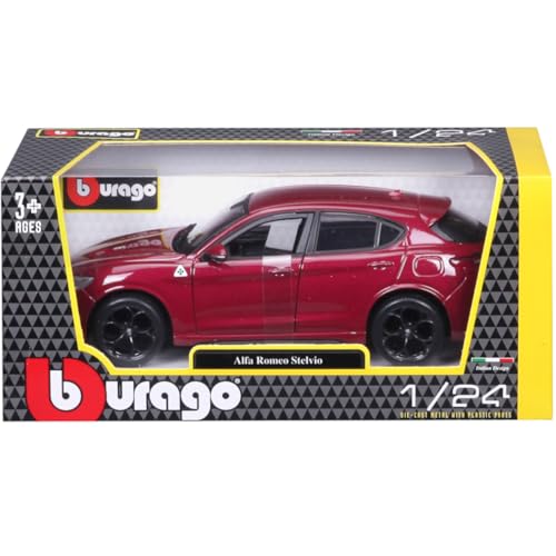 Bburago 1/24 Alfa Romeo Stelvio Red Diecast Model Car, Finished Product, 1:24 Alfa Romeo Stelvio 18-21086 RD