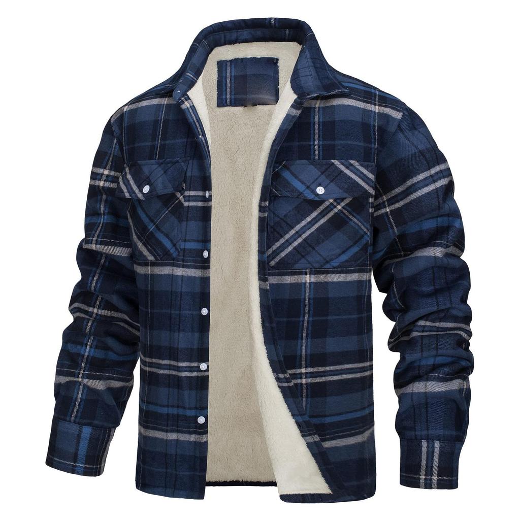 Men's Fall and Winter Plaid Thickened Cotton Clothing Long-sleeved Loose Warm Shirt