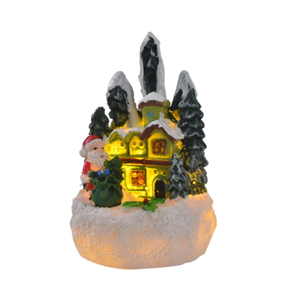 Cute Christmas House Ornaments Resin Miniature Figurine Sculptures House Statue Light Festival