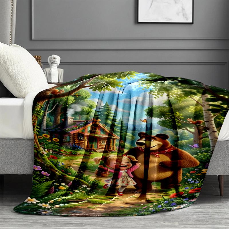 Masha and The Bear Print Blanket - Soft & Comfortable, for Bedroom, Travel, Sofa, Home Decoration - Birthday Christmas Gift for Friend