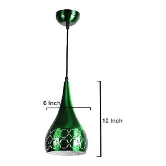 Metal Cut Hanging Light Ceiling Pendant Lamp, 6" Small, Green, Pack of 2