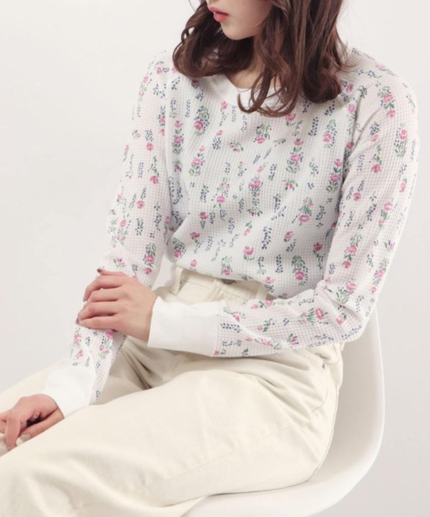 Morgan Waffle Floral Long Sleeve Crew White Size F J.E. Women's T-Shirt (Packed)