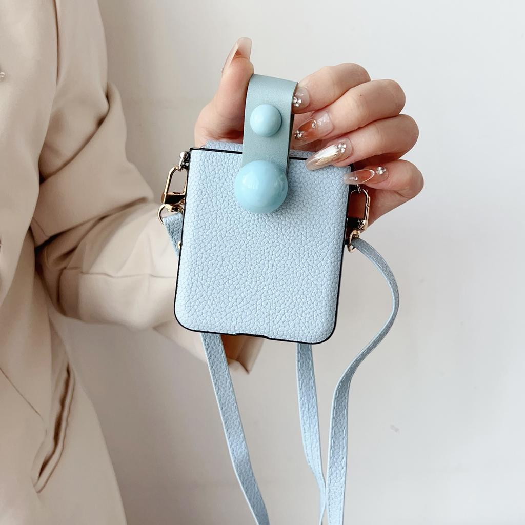 Leather Finger Ring Stand 3pcs Folding Case For Samsung Galaxy Z Flip6 Flip5 Flip4 Flip3 Crossybody Lanyard Shockproof Matte Slim Phone Cover