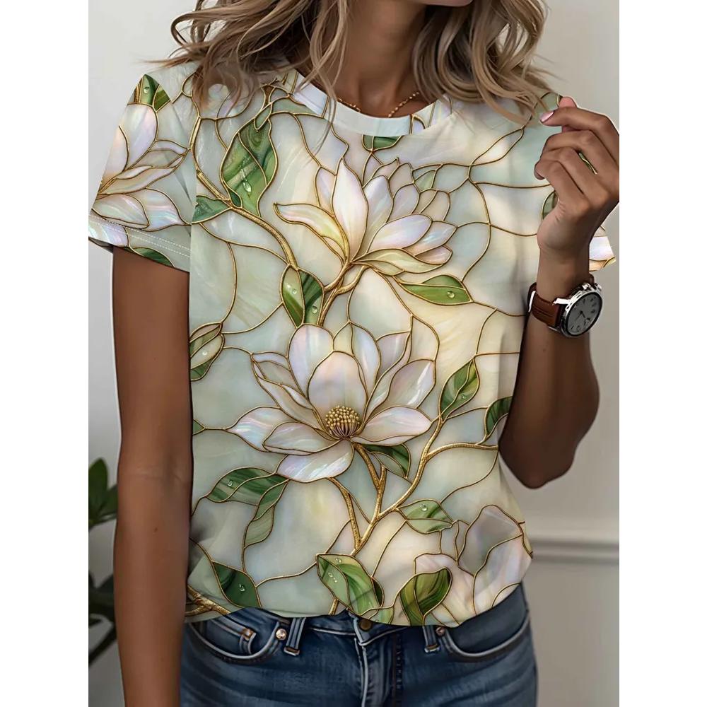 Fashion Loose Flower Print Women's Top Casual Short Sleeve Versatile Comfortable T-Shirts Women’s