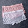 Men Boxer Underwear Low-rise Elastic Waistband Shorts Briefs Solid Color Printing U-convex Panties Breathable See-through Shorts Underwear