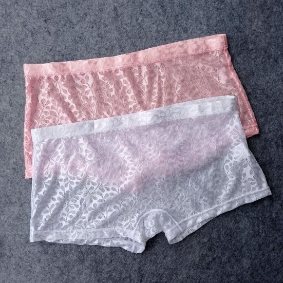 Men Boxer Underwear Low-rise Elastic Waistband Shorts Briefs Solid Color Printing U-convex Panties Breathable See-through Shorts Underwear