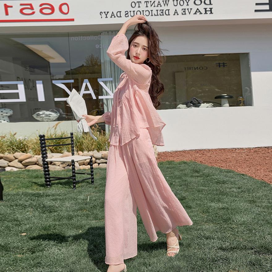 

Женский летний новый темпераментный элегантный комплект-тройка: рубашка на пуговицах, топ и брюки широкого кроя. XL