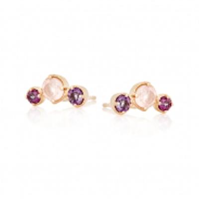 [R5588] - Silver Earrings 'Meghan' Pink Purple Gold - 10x5 Mm