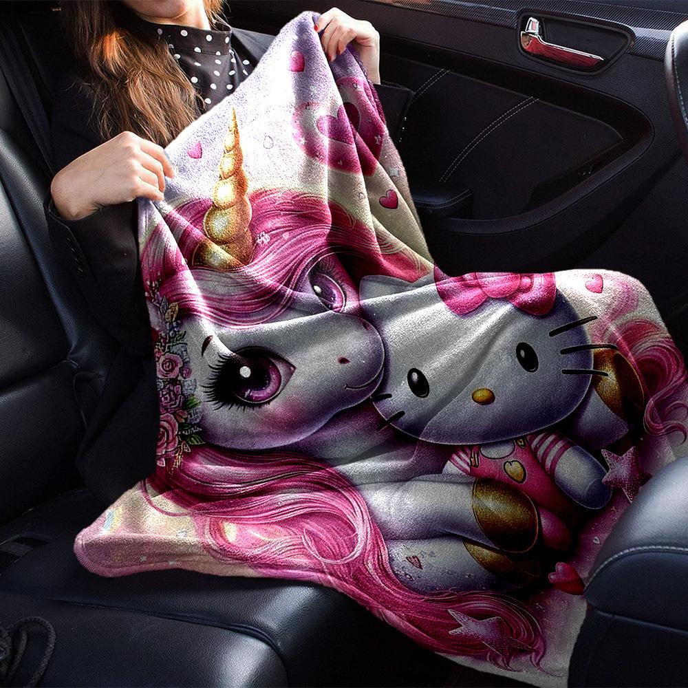 1 Stück Einhorn Hello Kitty Decke Leichte Flanell-Kuscheldecke für Sofa Bett Reise Camping Wohnzimmer Büro Couch Sessel
