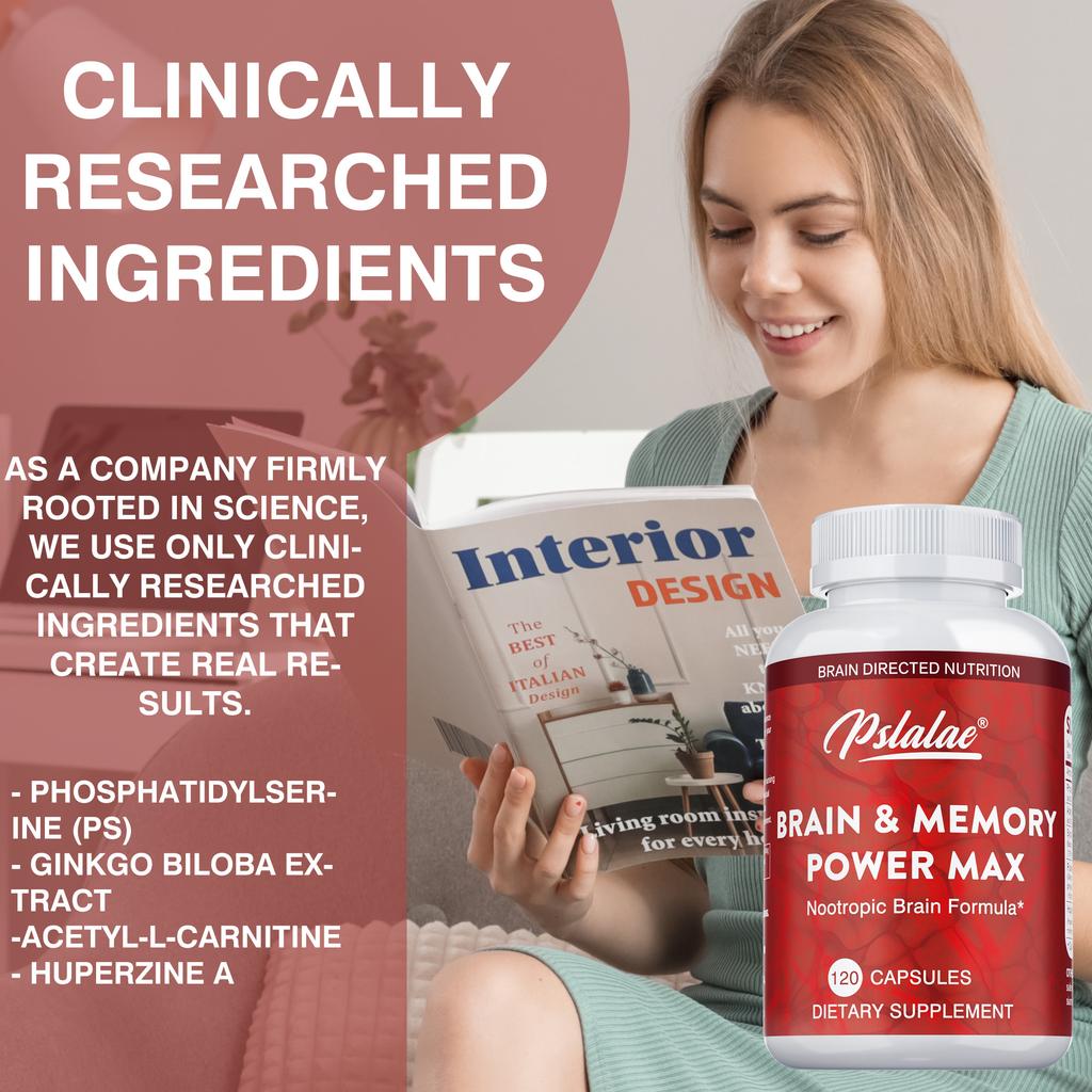 Brain health dietary supplement, containing phosphatidylserine, acetylcarnitine, and ginkgo biloba, for daily well-being.