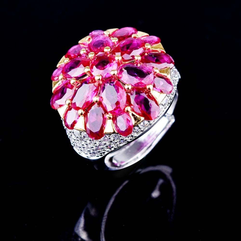 

Plated Dragon Fruit Ring with High Carbon Diamond and Red Corundum Vintage Luxury Women Ring adjustable
