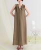 Frill Design Sleeveless Dress AHXN2376 L Ivory [Titivate] Linen-like V-neck Women's