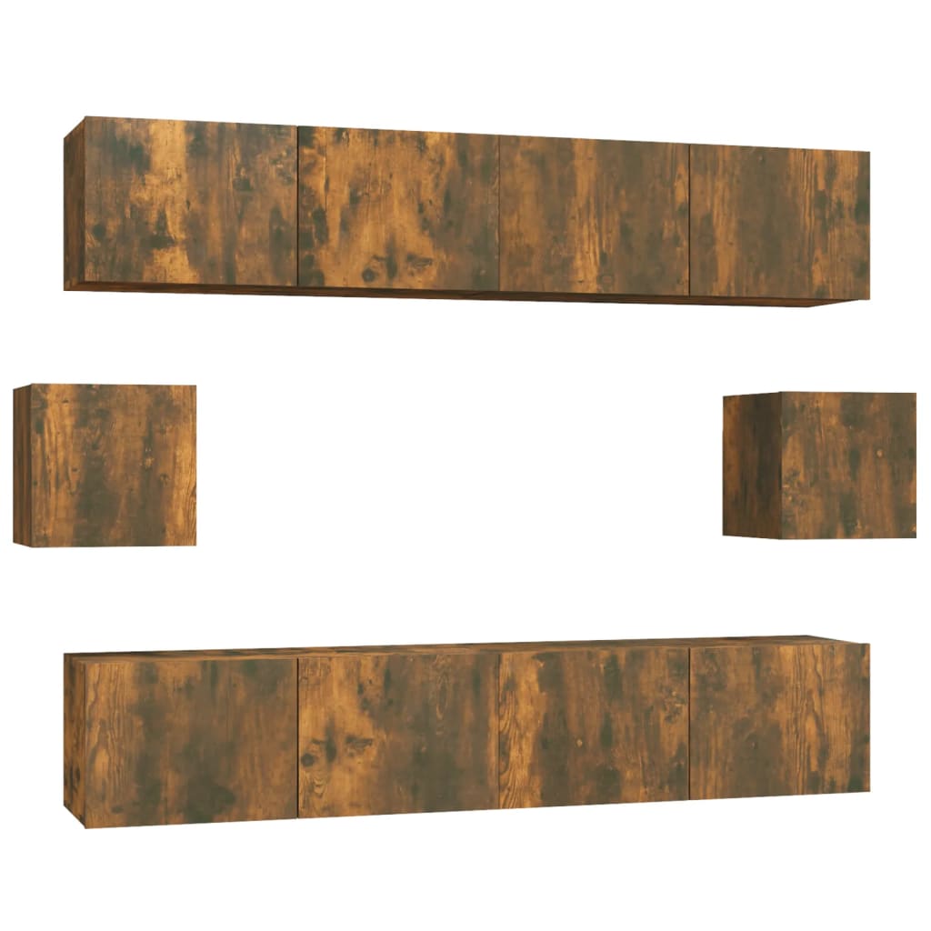 6 Piece TV Cabinet Set Smoked Oak Effect Engineered Wood