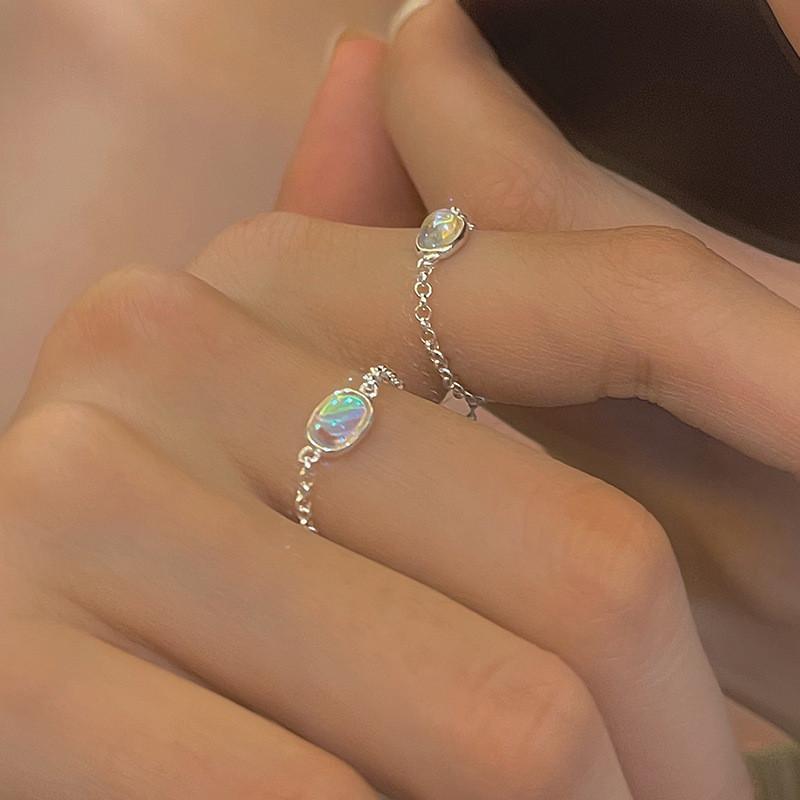 Stunning 925 Sterling Silver Moonstone Adjustable Geometric Ring For Women Fashion