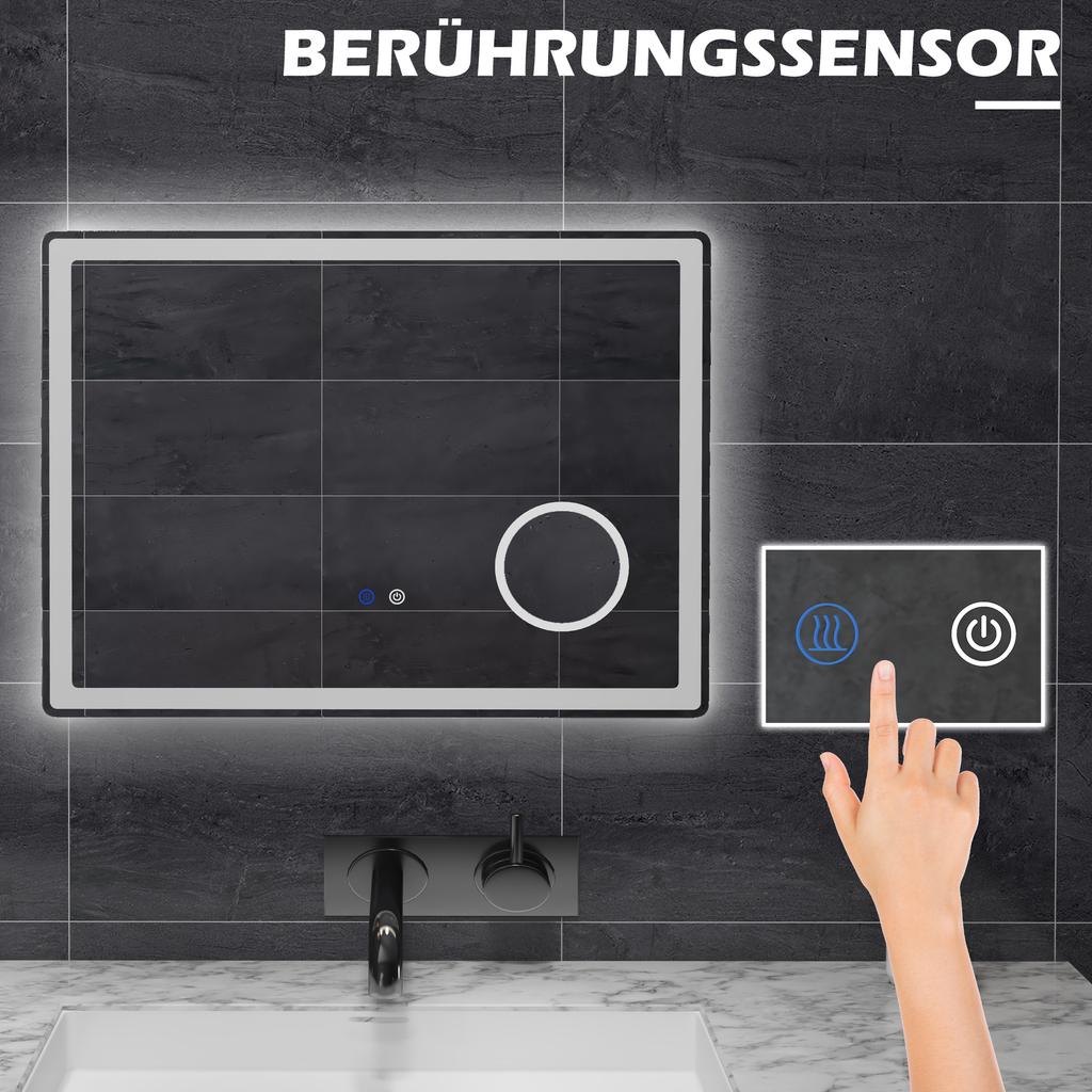 LED Badezimmerspiegel mit Lichtern, 3-fach Vergrößerungsspiegel, Dimmbarer beleuchteter Badezimmerspiegel, Schminkspiegel mit 3 Farben vorne und Hintergrundbeleuchtung, Intelligente Touch-Bedienung