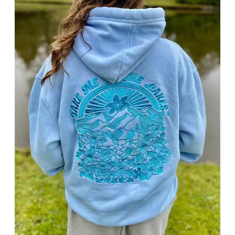 Women's Loose Hoodie with Letter Print and Kangaroo Pocket