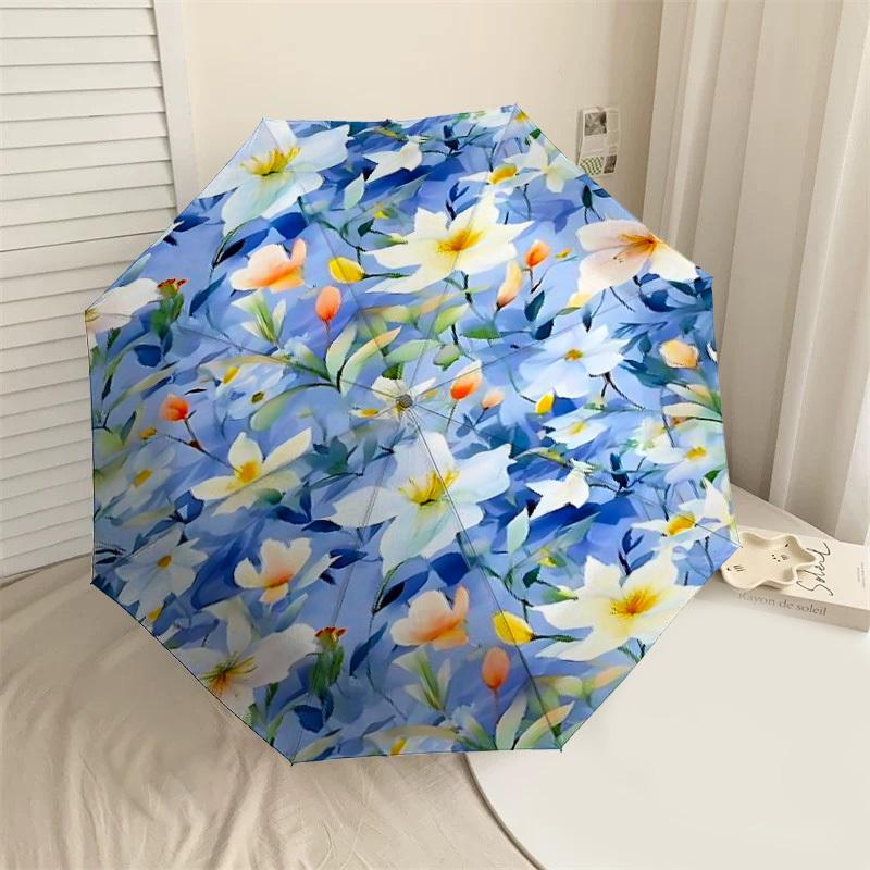 

1PC Floral Pattern Umbrella-8-Rib Reinforced, Automatic Open, Lightweight & Durable, Fashion Accessory for Outdoor, J0377