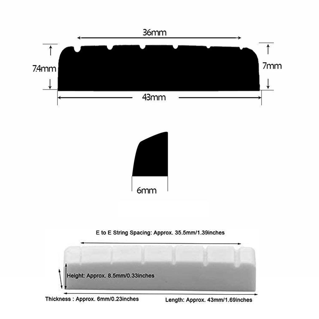 2-Pack Electric Guitar Cowbone Nut 43x6x8.5mm Flat-Bottom LP, SG, ES