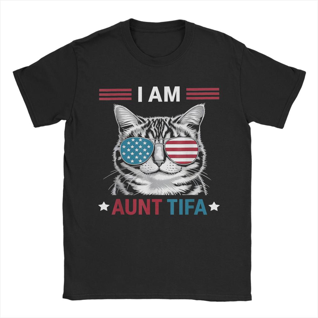 Novelty I Am Aunt Tifa Cat Patriotic T-Shirts for Men Round Collar Pure Cotton T Shirt Short Sleeve Tees Summer Tops