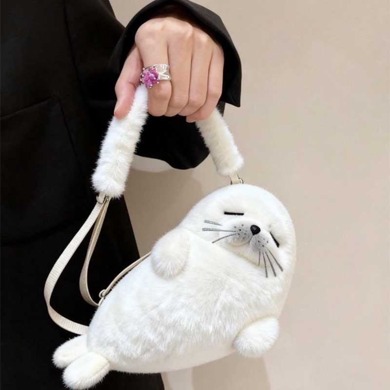 Thickened Cute Seal Shoulder Pouch Adorable Soft Cartoon Seal Handbag Lightweight Adjustable Straps Crossbody Bag Gifts Purse