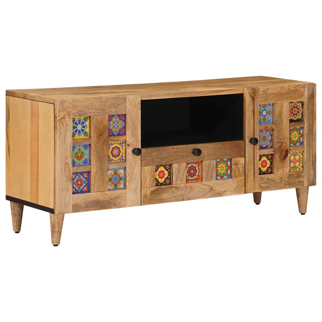 TV Cabinet with Door Natural 105 X 33.5 X 46 Cm Solid Mango Wood