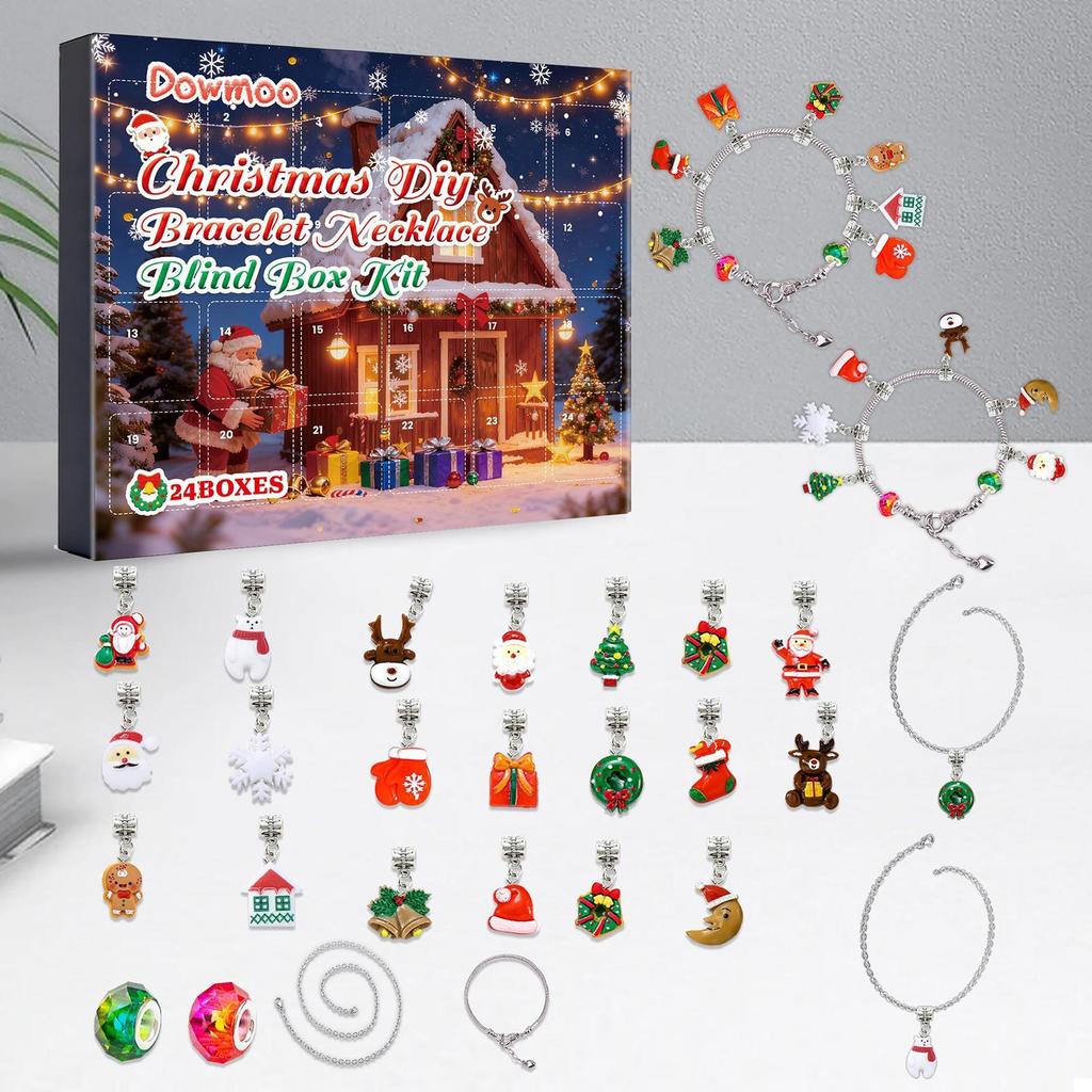 Christmas Advent Calendar Bracelets 24 Days Xmas Countdown Calendar Necklace Diy Jewelry Making Kit For Girl Gift