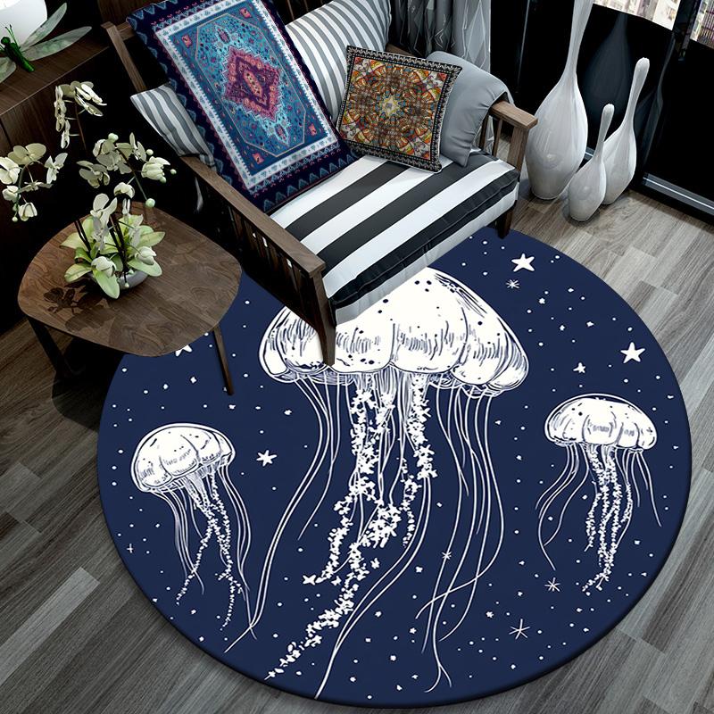 Jellyfish Round Area Rug,Carpet Rug for Living Room Bedroom Sofa Playroom Decor,Non-slip Floor Mat
