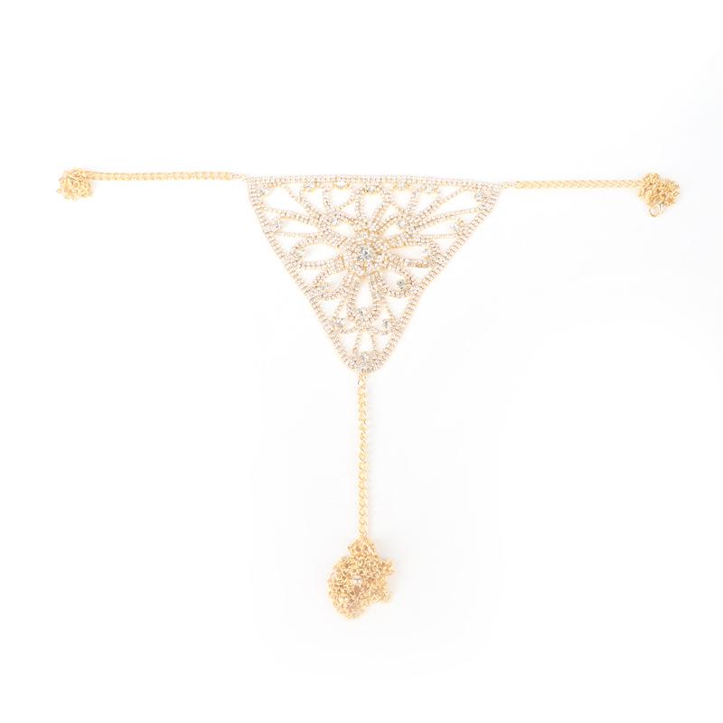 Europeisk og amerikansk trendy rhinestone bikini- og tangasett med glitrende kroppskjede for nattklubber og strender