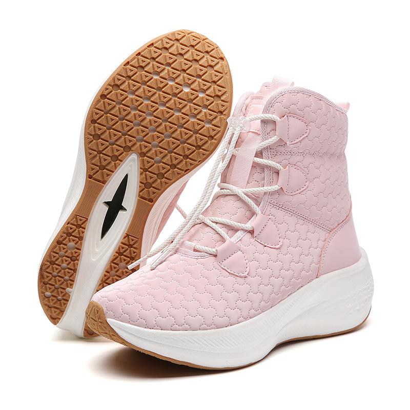 

Зимние теплые ботинки для женщин, нескользящие ботинки на толстой платформе со шнуровкой, удобные женские ботинки с высоким берцем и подкладкой из искусственного меха, короткие ботинки для ходьбы 42 розовый