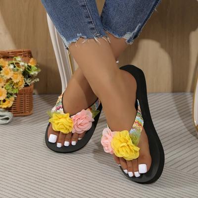 New Non-slip Platform Flip-flops Wear Wedges Sandals Female Summer National Style Flower Beach Slippers