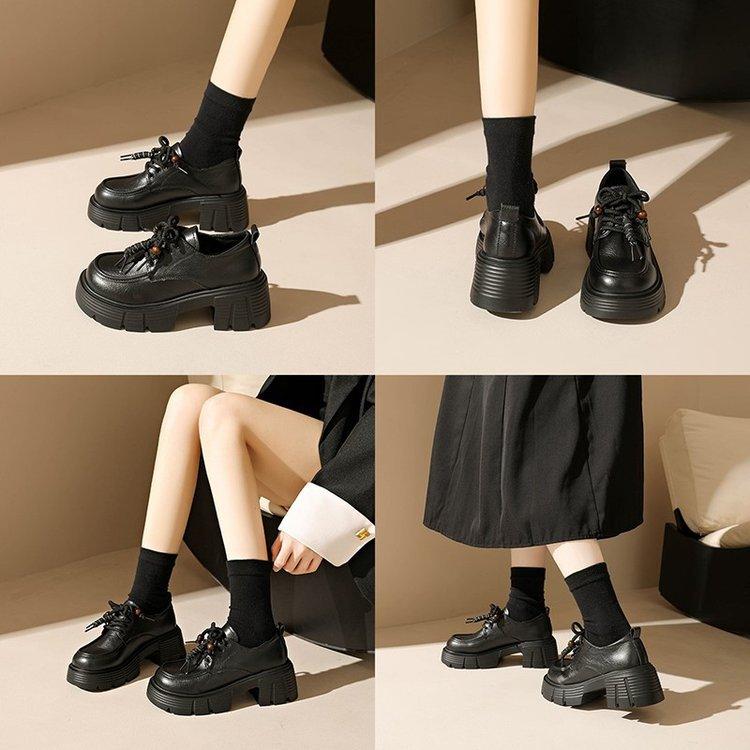 Platform Loafers Women's 20025 New Autumn Shoes Versatile Black Single Shoes Soft Soles Are Not Tired British Small Leather Shoes