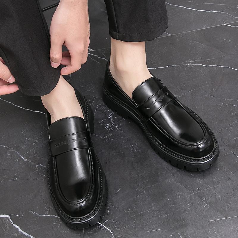 Glossy One-pedal Platform Casual Leather Shoes Men's Driving Lazy Foot-covering Small Leather Shoes Loafers Doudou Leather Shoes