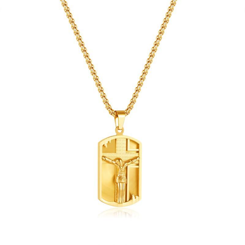 European American Retro Men s Necklace Stainless Steel Personalized Hip-hop Military Brand Accessory Cross Titanium