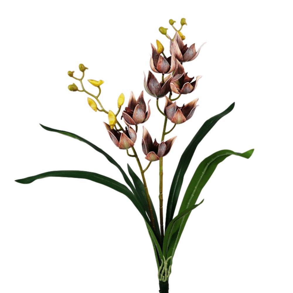 with Leaves Artificial Orchid Flower Branch Artificial Cymbidium Faux Flowers  Wedding Decor