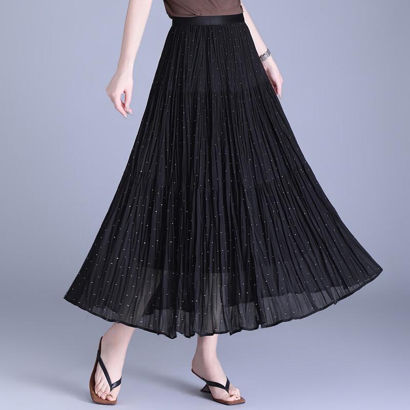 Elegant French Style Shimmering Pleated Midi Skirt L