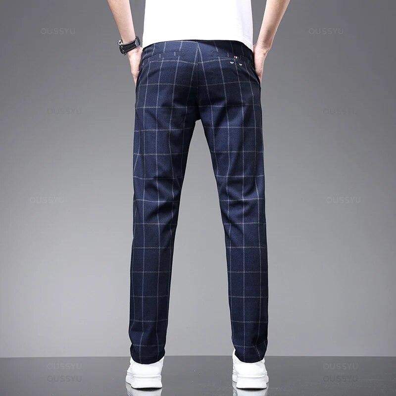 Spring and Summer Plaid Workwear Stretch Pants Men's Business Fashion Slim Casual Pants